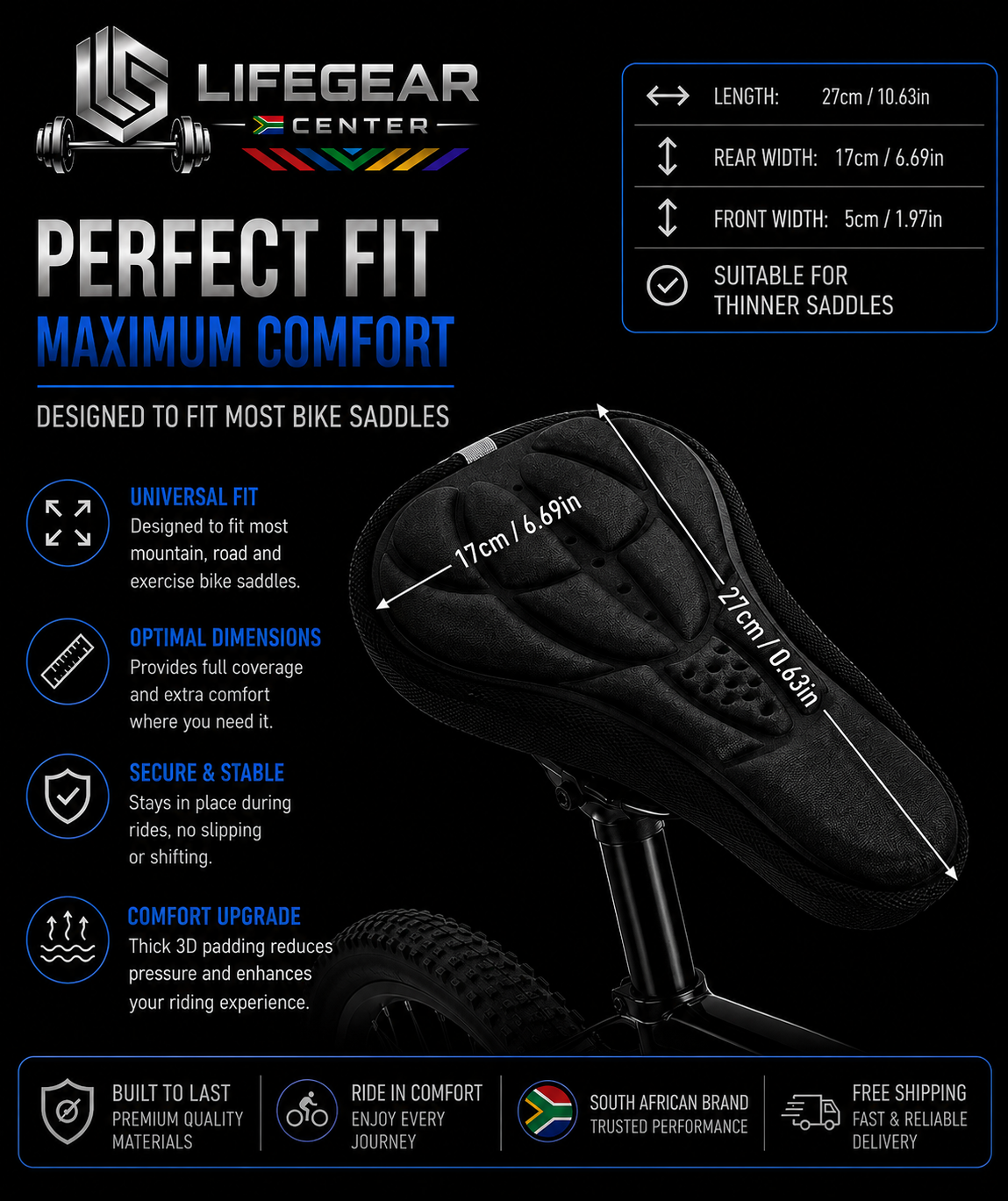 RideFlow™ Elite Bike Seat Cushion – 3D Comfort & Shock Absorption